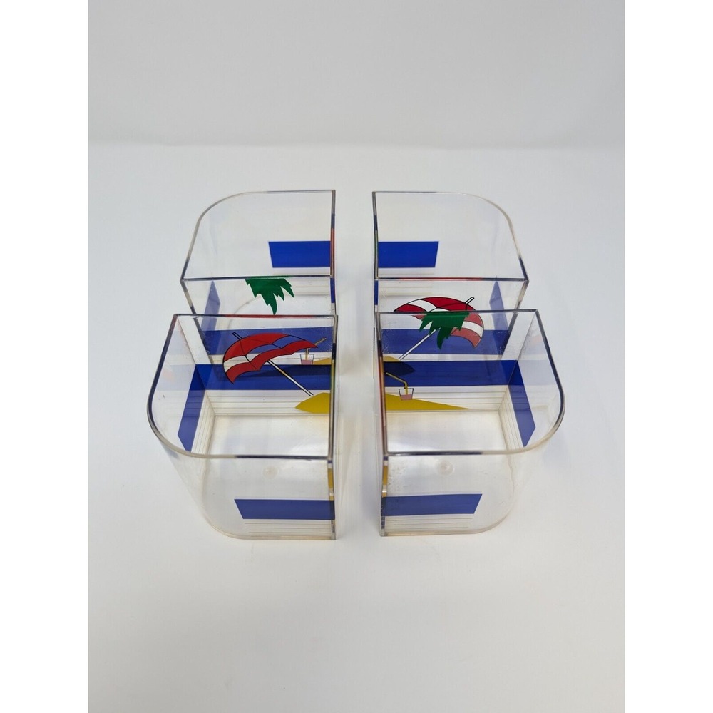 Vintage Acrylic‎ Cups Tumblers Glasses Beach Umbrella Drinks Bar Retro Set of 4